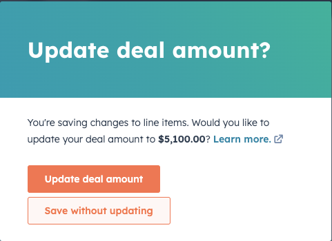 HubSpot Line Items Save Update Deal Modal