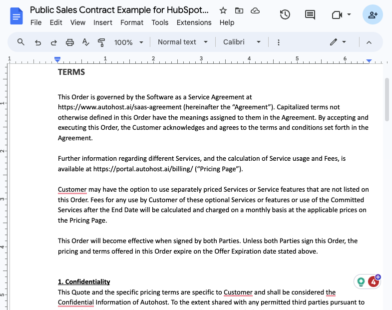 Contract Template on Google Sheet