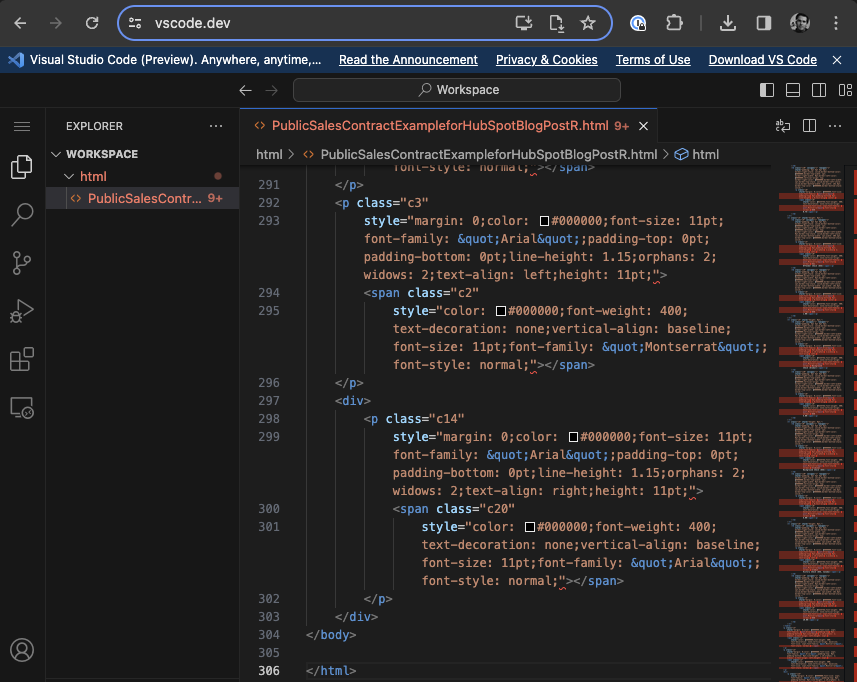 VSCode with formatted inlined HTML